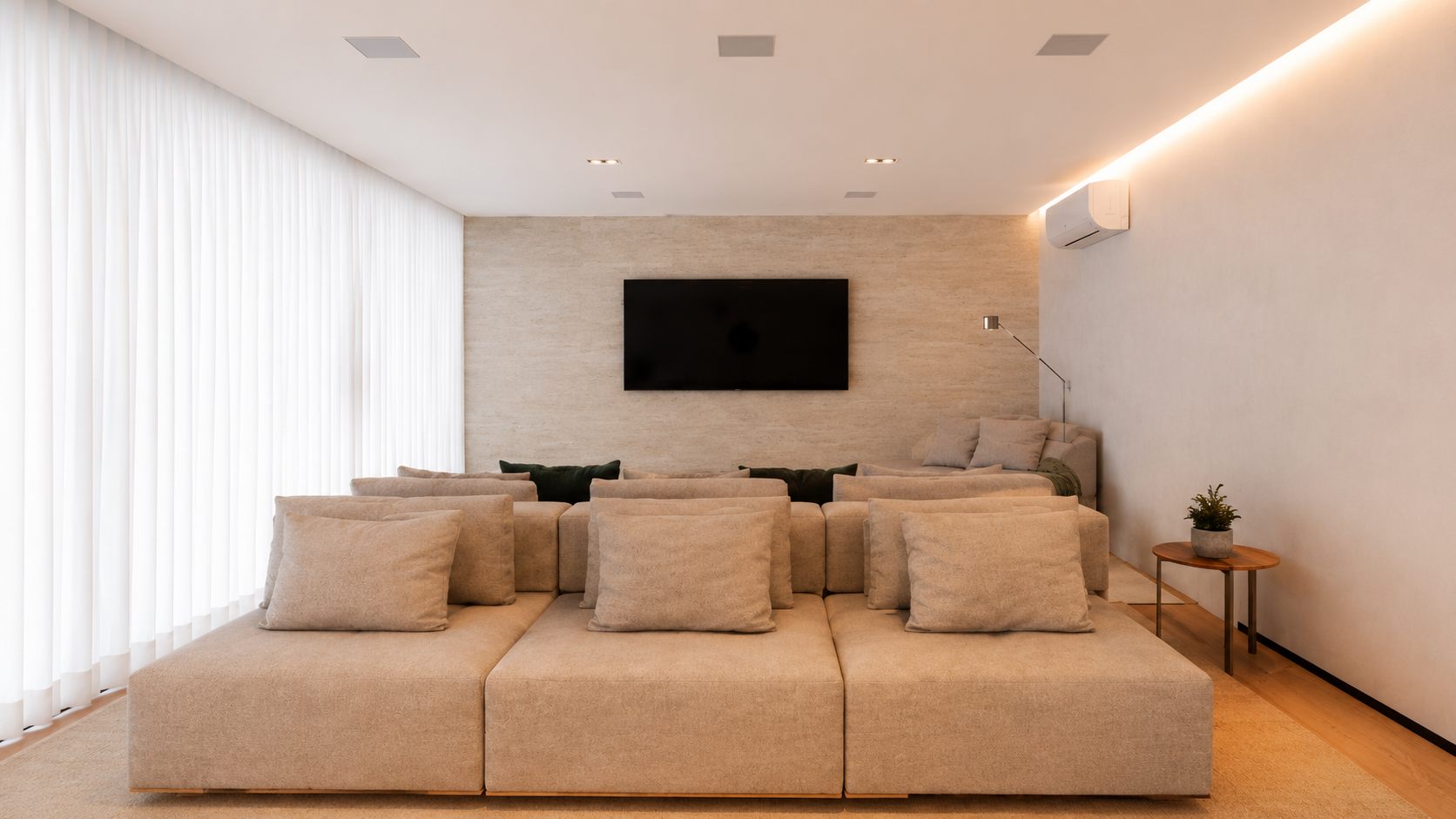 Ambiente de interiores com móveis e decoração contemporânea